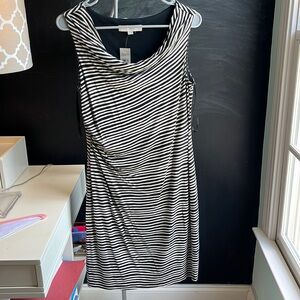 Loft Womens MP midi stretchy lined tshirt tank dress w right side ruched waist